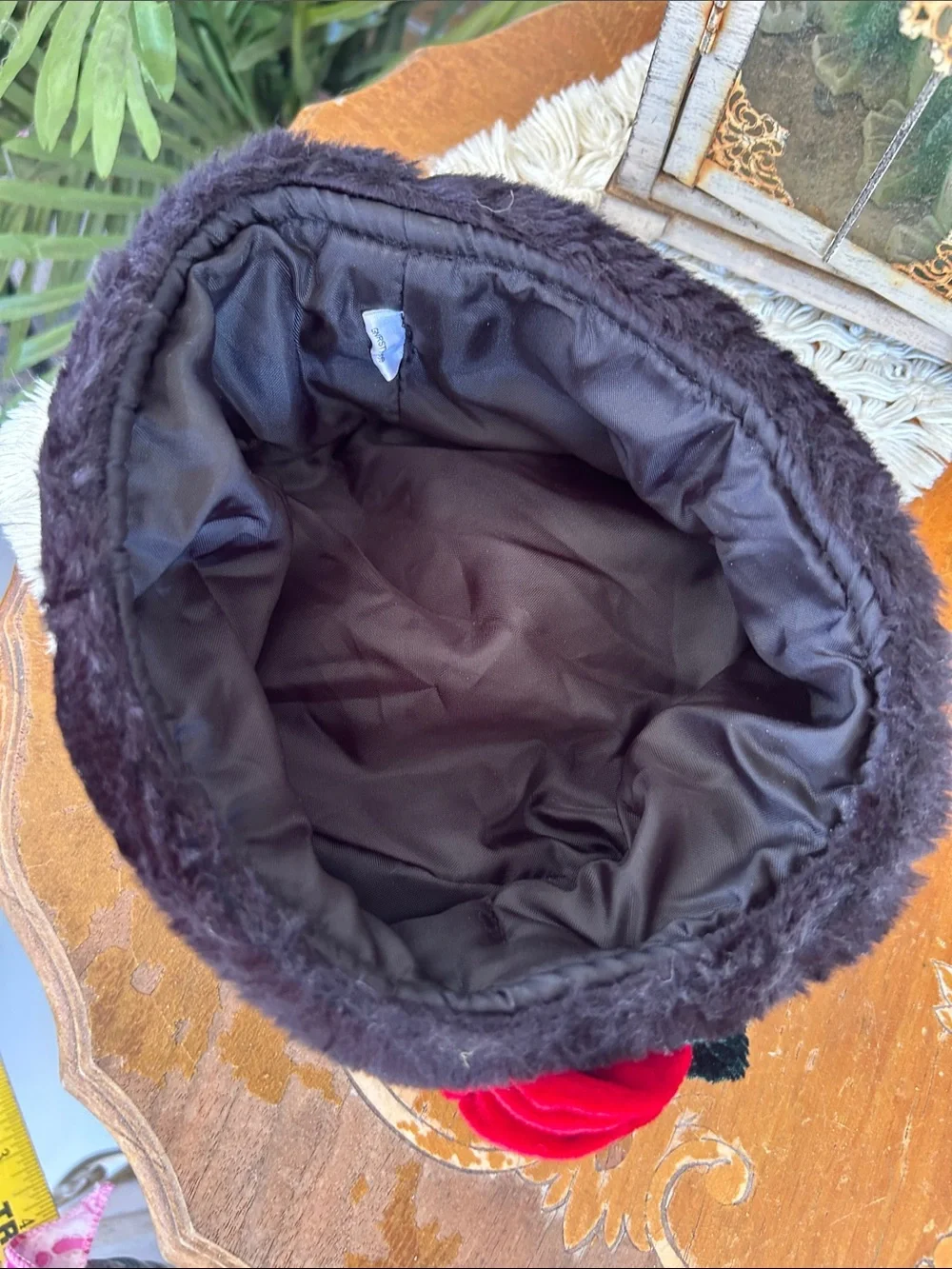 Vintage Black Hat with Red Rose Accent